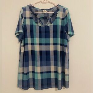 Sew in Love Plaid Blue and Green Women's Blouse